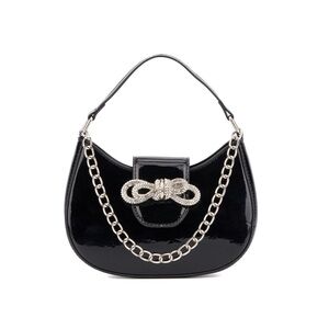 Brand New Olivia Miller Elegant Black Handbag with Chain and Bow Detail